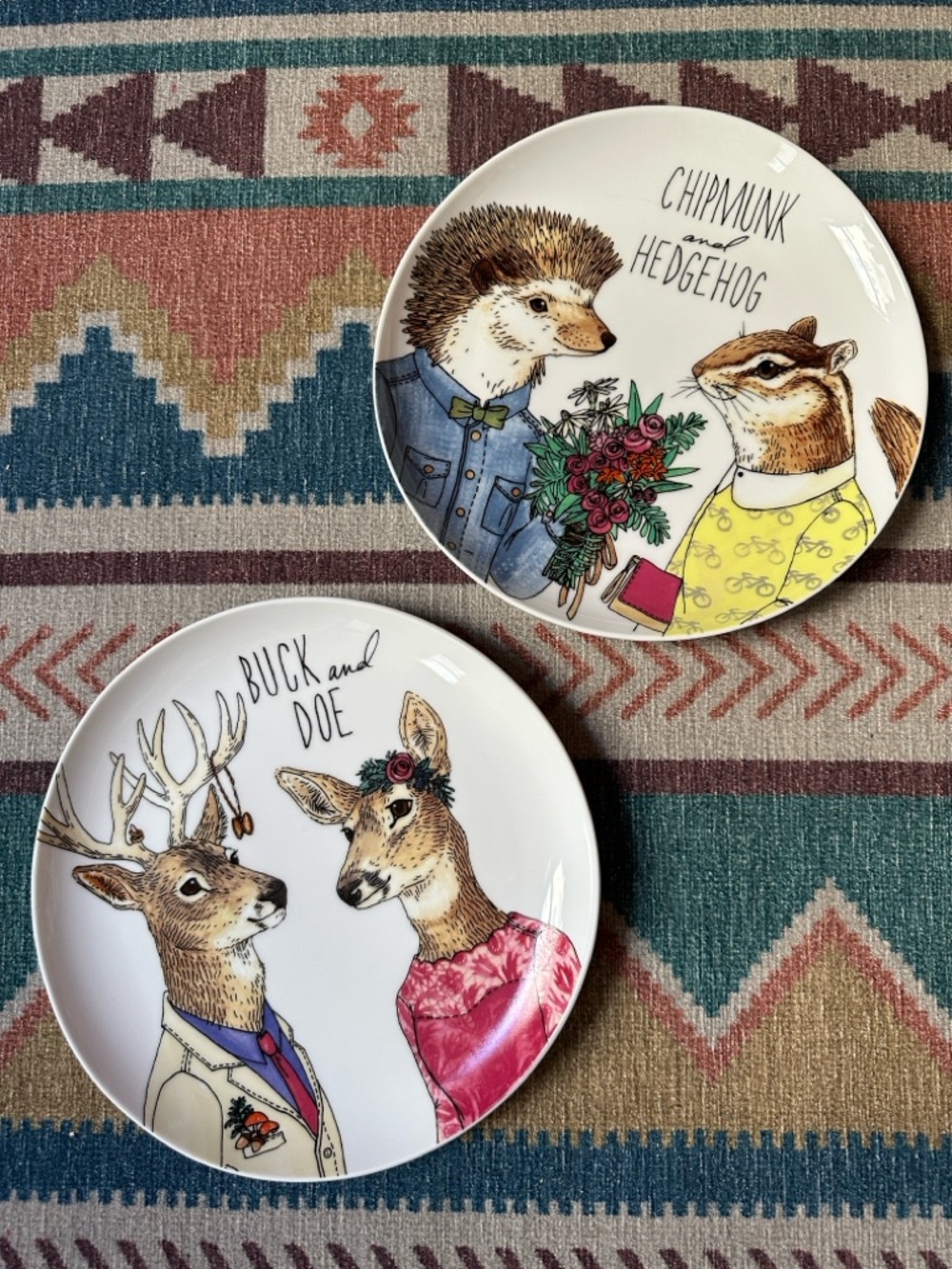 West Elm x Rachel Kozlowski Salad Plates - Buck and Doe, Chipmunk and Hedgehog